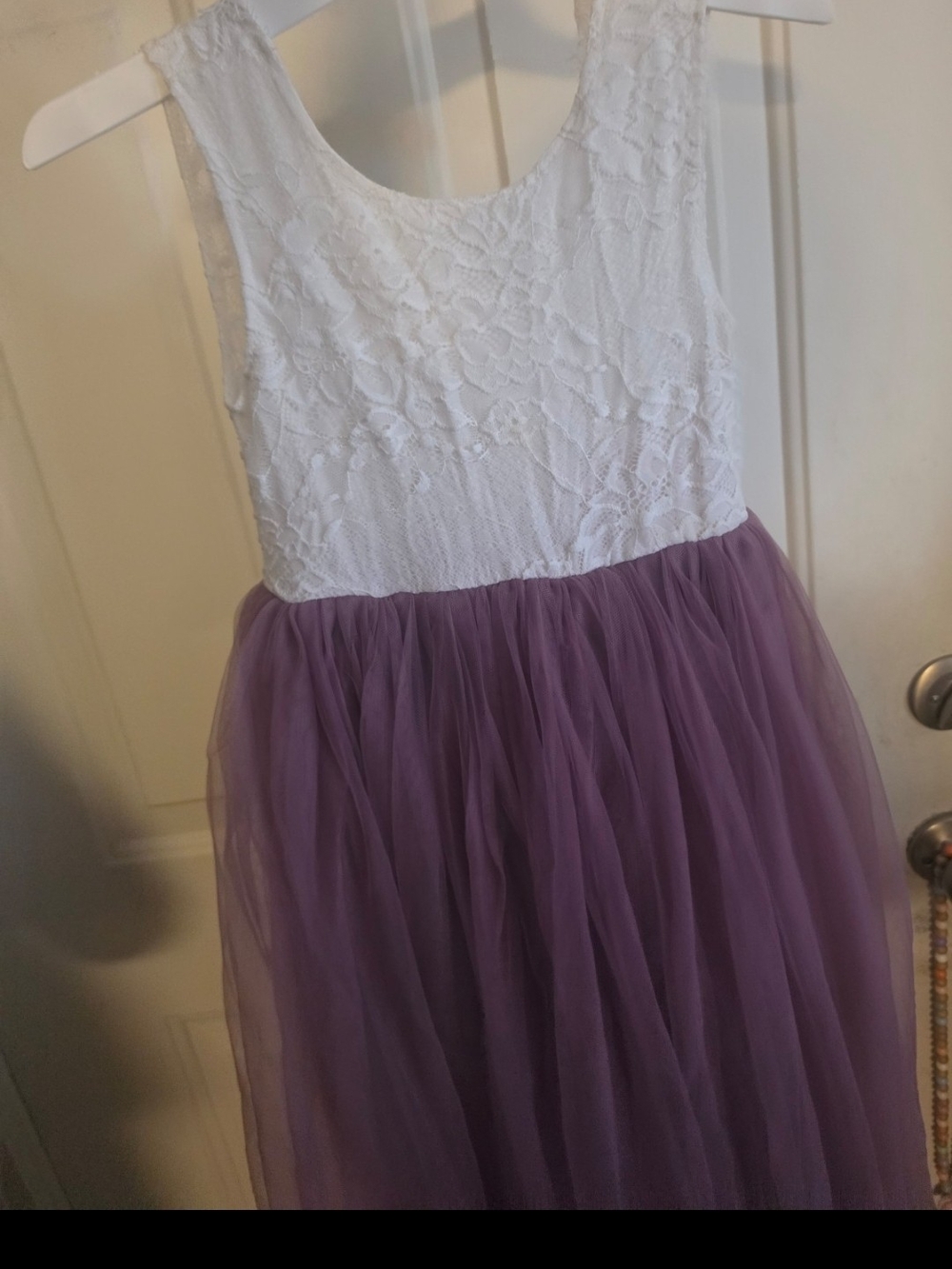 White Lace & Lavender Tulle Girls' Dress